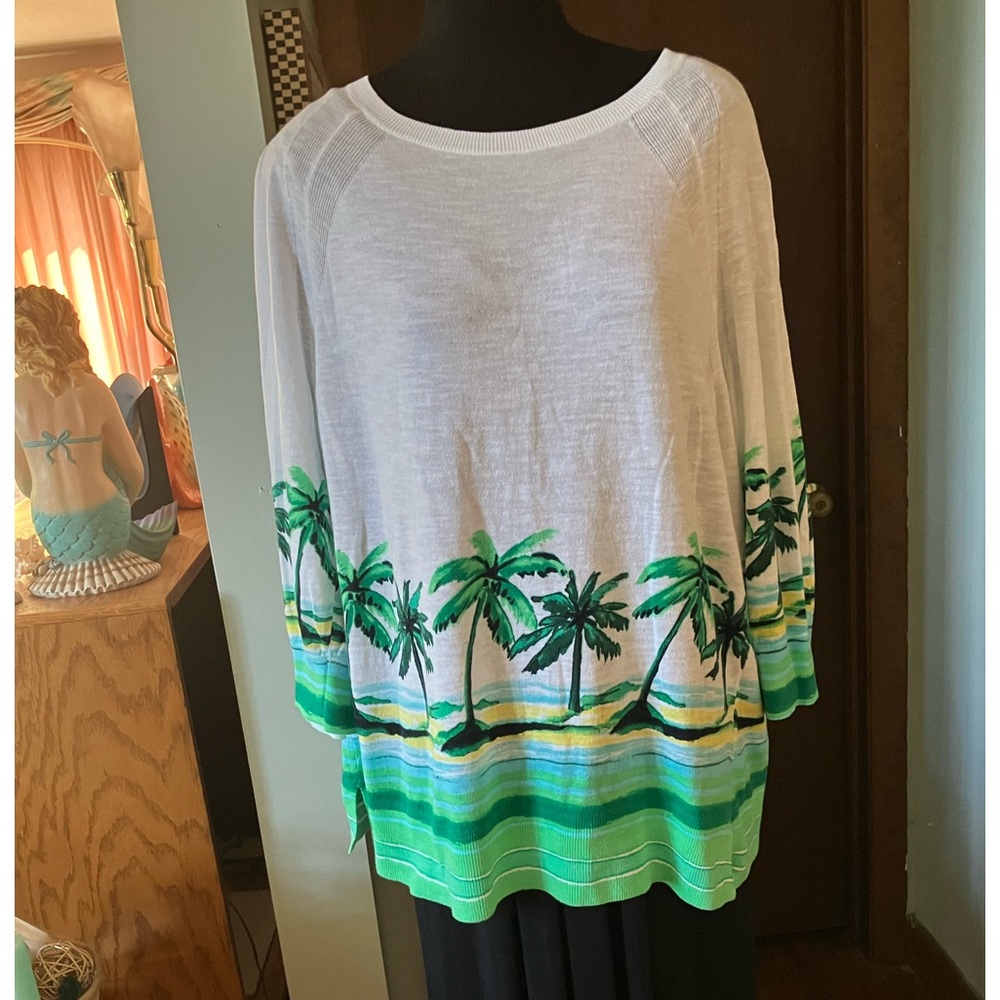 Talbots 100% Cotton Palm Tree Beach Themed Pullover Sweater Size Extra Large